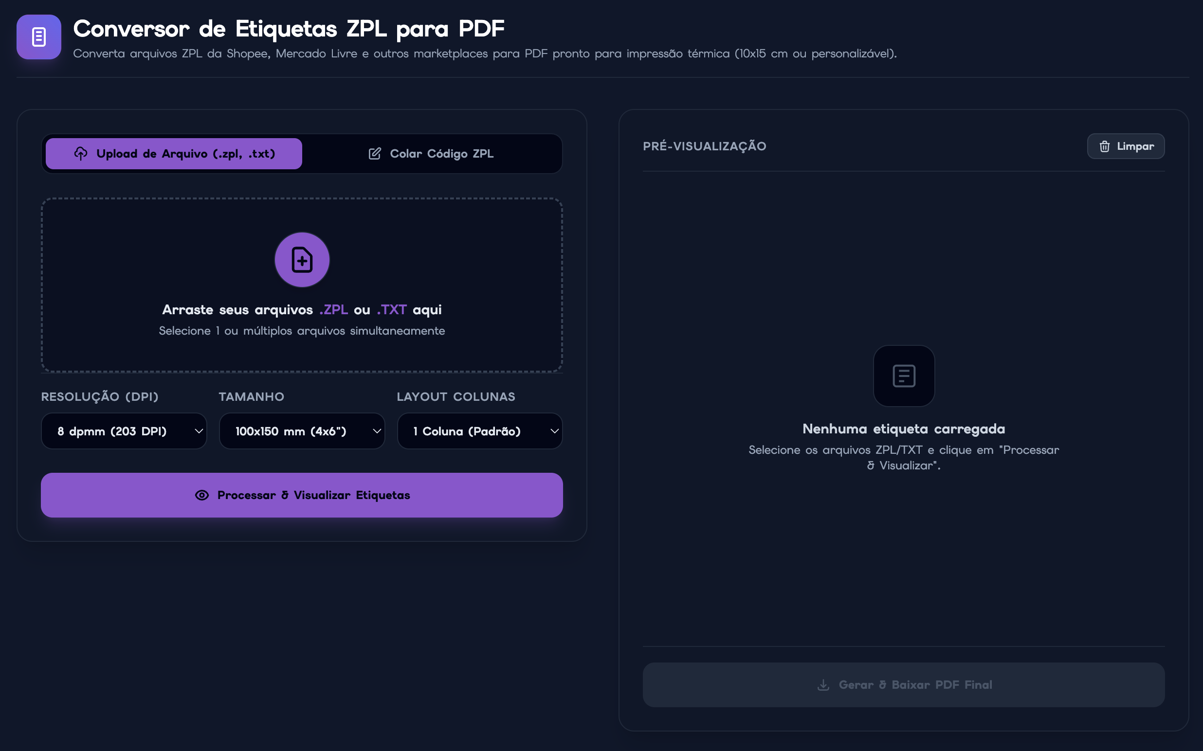 Gerador de Etiquetas ZPL